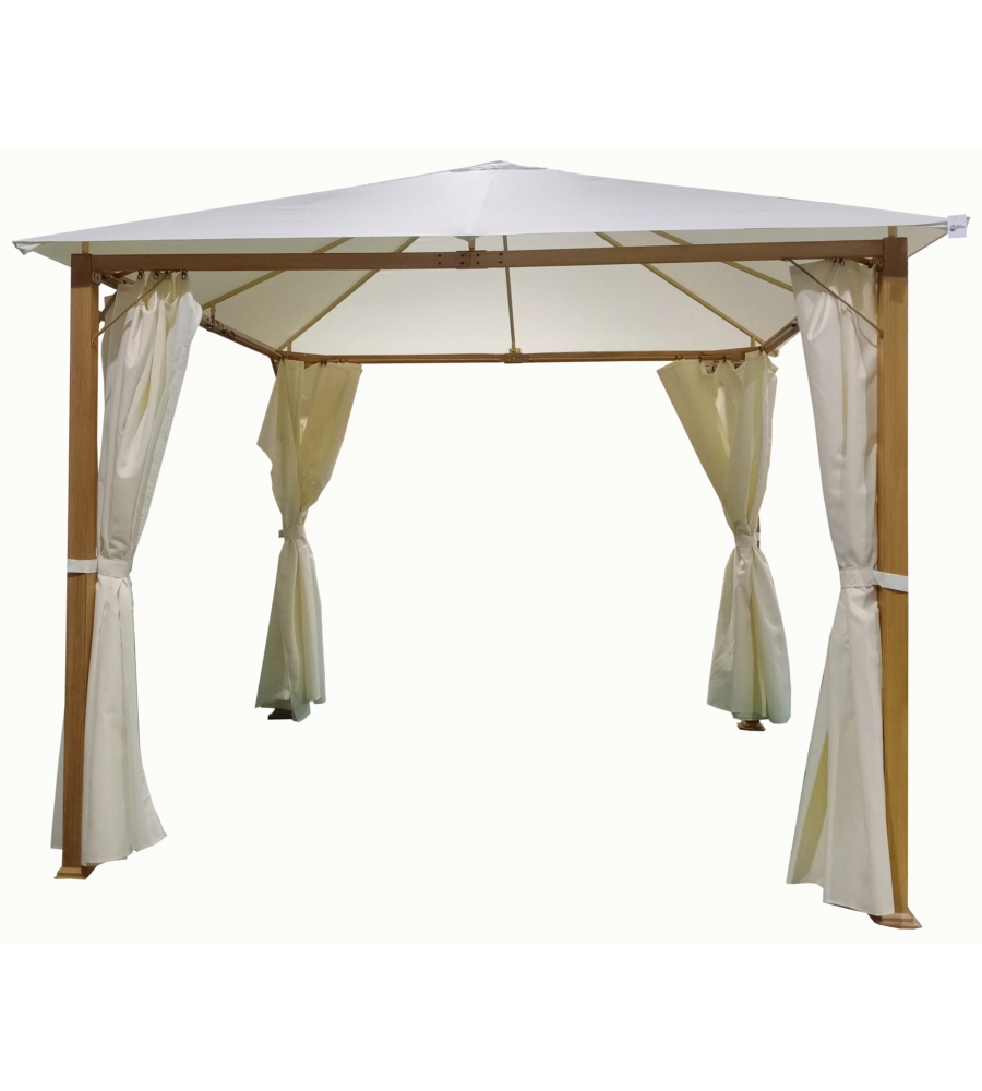 GAZEBO DA ESTERNO CON TENDE LATERALE EUROGARDEN "TRENTO" IN ALLUMINIO EFFETTO LEGNO 3X3 M
